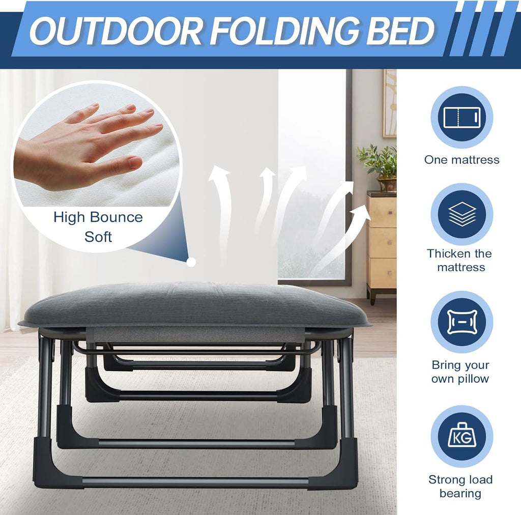 Adjustable Folding Camping Cot with Mattress(L''70in)