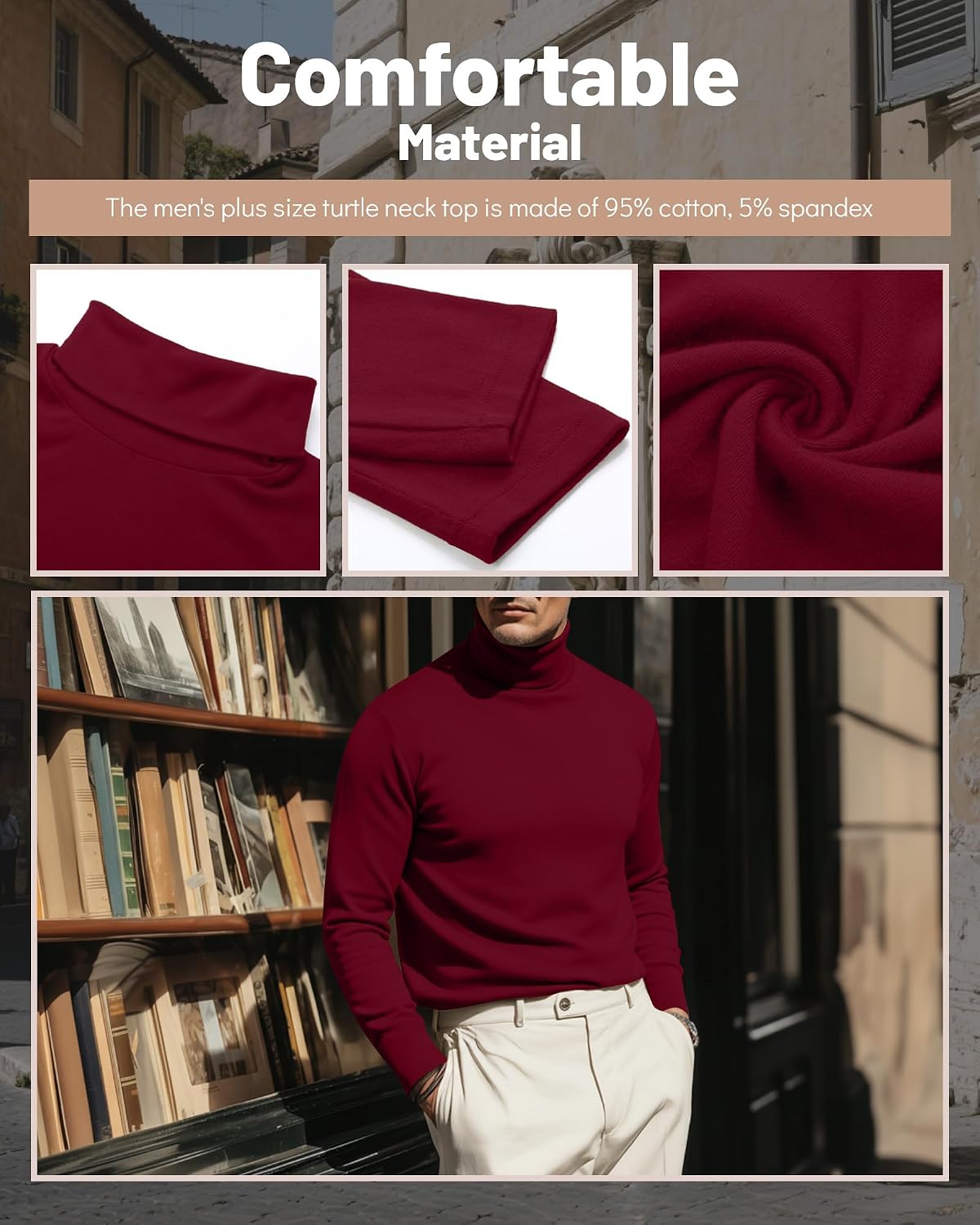 Ficerd 3 Pack Men's Big and Tall Turtleneck Shirts