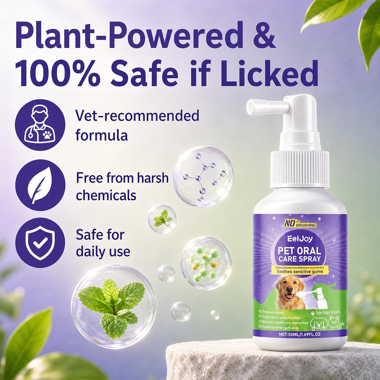 Pet Oral Care Spray, Cat & Dog Breath Freshener Spray, No Brushing