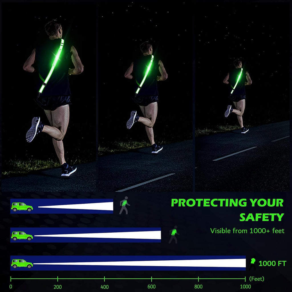 Ylzzrs Reflective Sash Gear for Walking at Night,LED Reflective Belt Safety Lights,Lights for Night Dog Walking,High Visibility Type-C Rechargeable with Phone Holder for Men Women