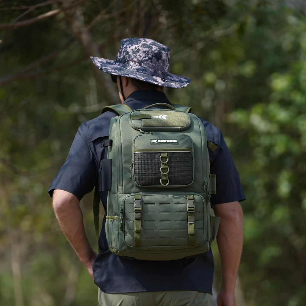 KastKing KarryAll Fishing Backpack with Rod Holder 4 Tackle Boxes, 40/26L
