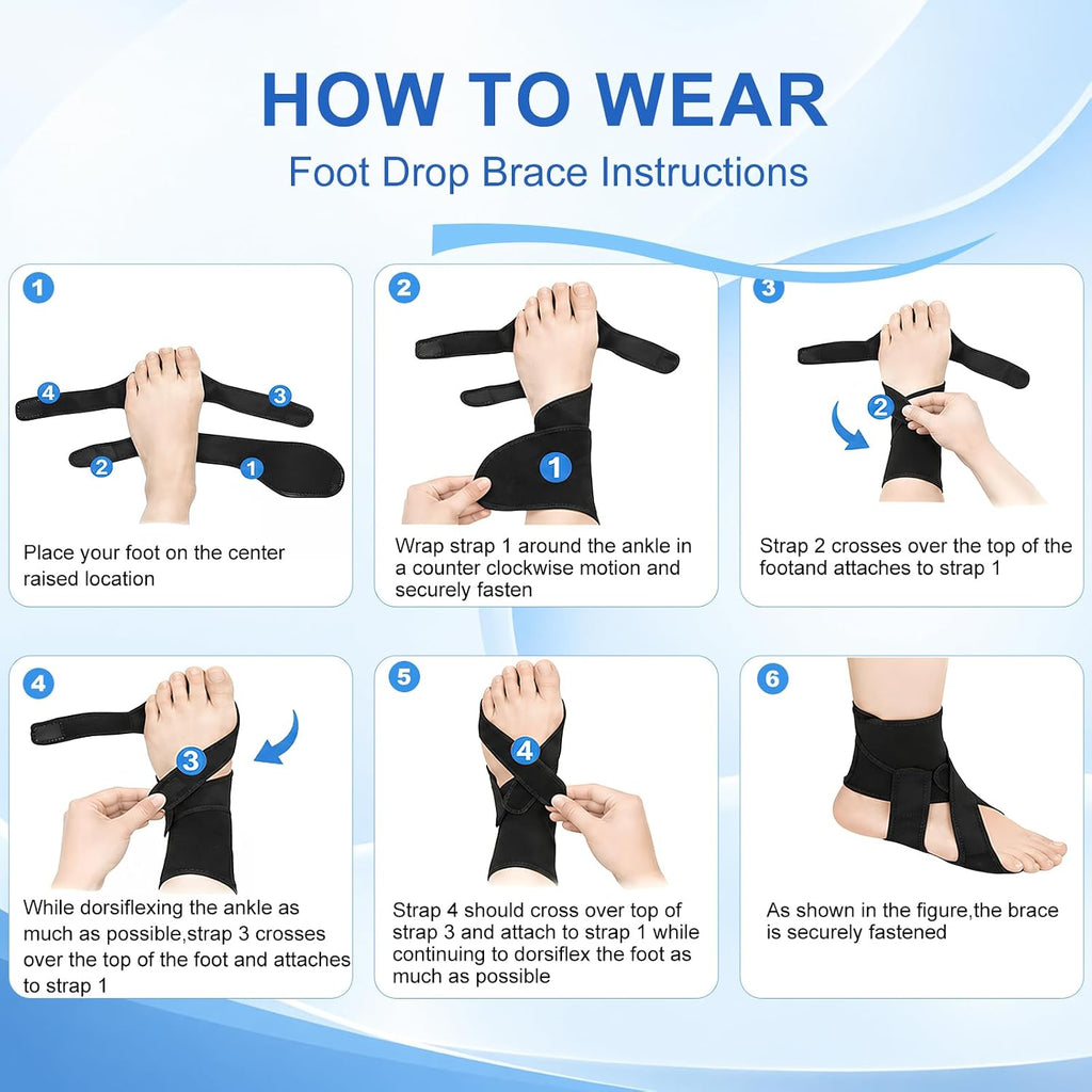 Foot Drop Brace Ankle Foot Orthosis AFO for Walking, Adjustable Ankle Support Brace for Foot Instability, Usable with Socks & Shoes, Includes Massage Ball