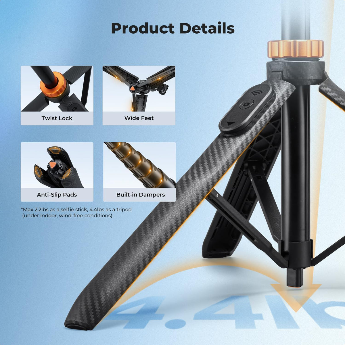 K&F CONCEPT Auto Open 62'' Selfie Stick Tripod with Remote for Vlog