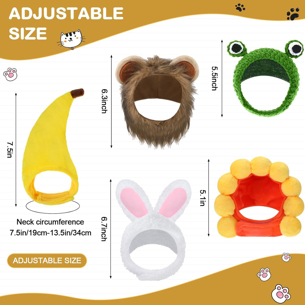 Weewooday 5 Pcs Cat Hat, Lion, Frog, Rabbit, Sunflower, Banana