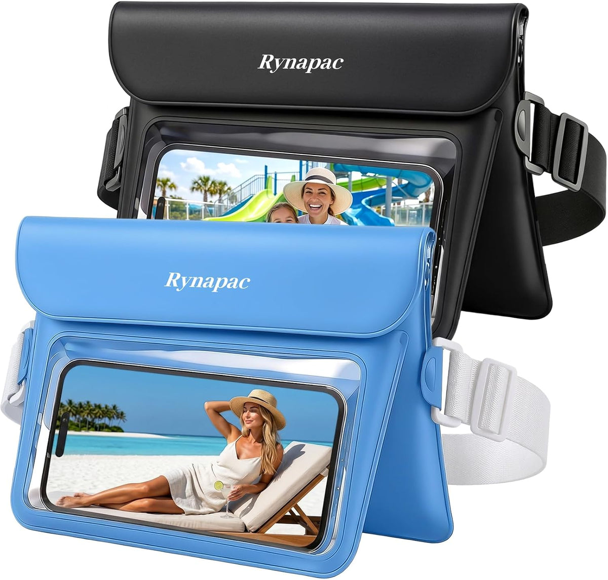 2 Pack Waterproof Fanny Pack, IPX8 Double Space Phone Pouch Dry Bag