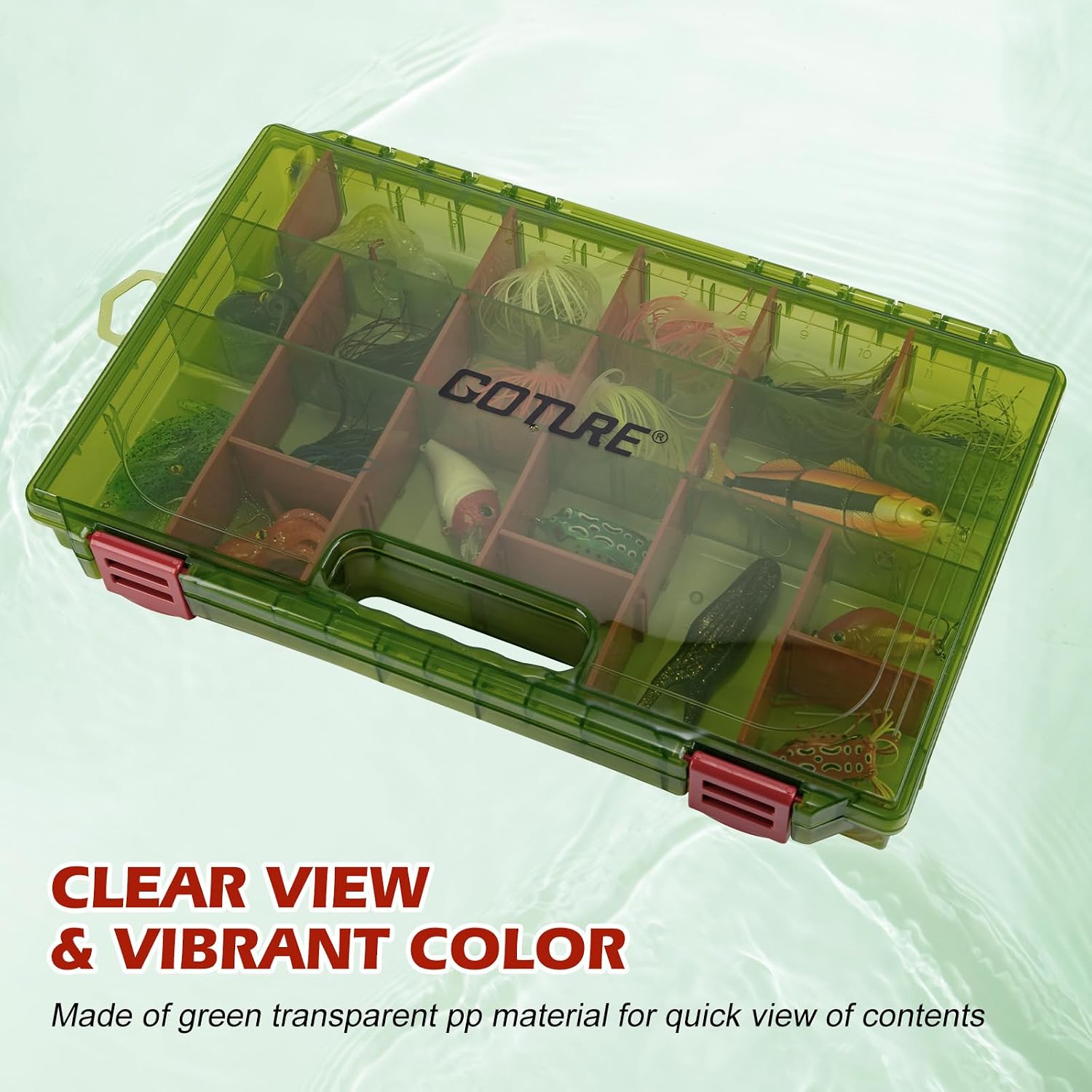 Goture Fishing Tackle Box Organizer - Transparent Fishing Organizer Box w/Measurement Ruler, Adjustable Dividers, Dual Latches | 4 Pcs 3700 Tackle Tray| Ergonomic Grip
