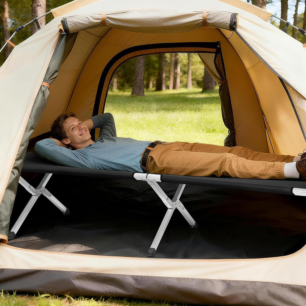 ComMax Portable Folding Camping Cot for Adults,Camp Bed,Lightweight Camping Bed with Carry Bag, Perfect for Hiking, Camping Trips & Indoor Use (Black)