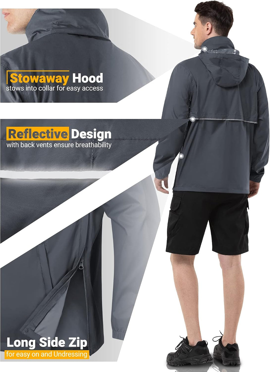 Outdoor Ventures Men's Rain Jacket Waterproof Lightweight Packable Pullover