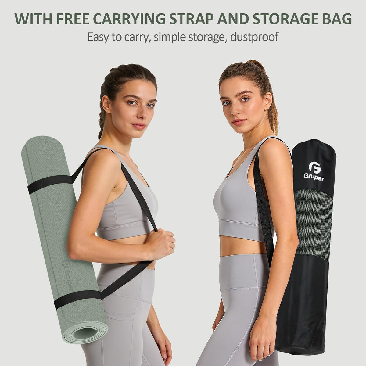 Gruper Yoga Mat Non Slip, Anti-Tear Workout Mat with Carrying Strap and Bag