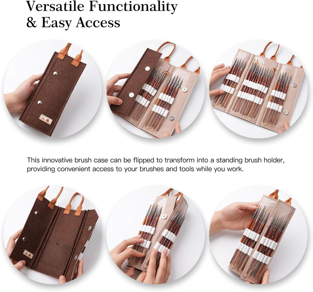 Golden Maple Fine Miniature Paint Brushes – Professional Micro Detail Brush Set for Models, Tabletop Gaming & Fine Art – Portable Travel Case, Acrylic/Watercolor/Oil