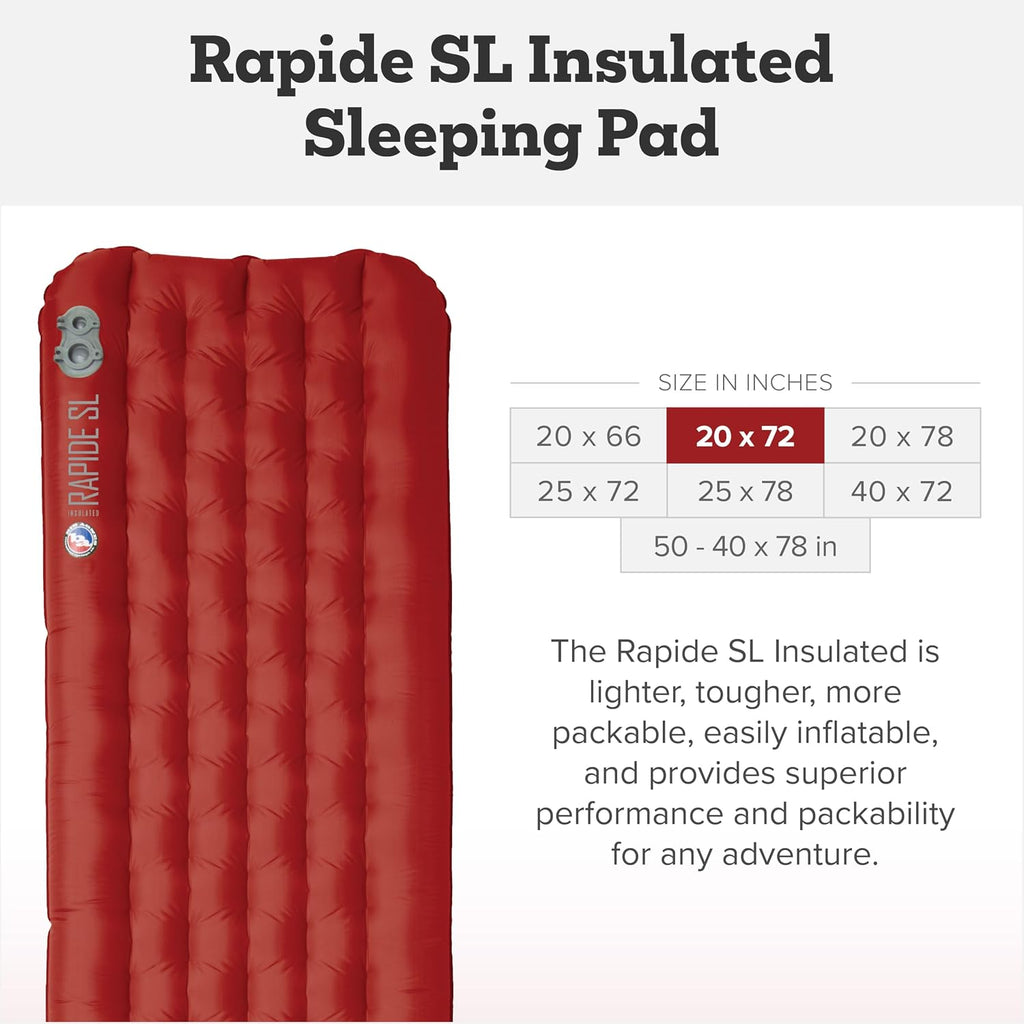 Big Agnes Rapide SL - Insulated Sleeping Pad, Regular (20X72)
