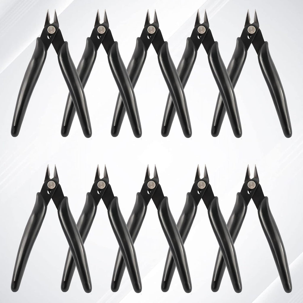 YaeCCC 10 Pack Wire Cutters Black Diagonal Cutting Pliers for Electronic, Model, Jewelry Making, 170 Flush Cutter 5 inch