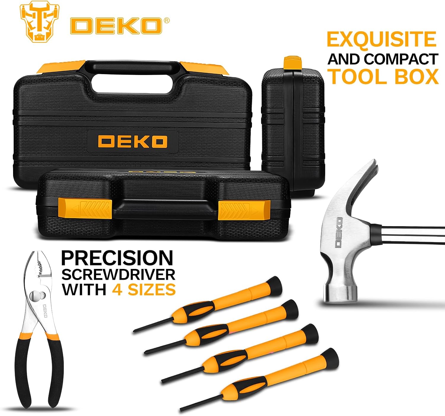 DEKOPRO 39-Piece Household Tool Kit for Women, Basic Hand Tool Set with Plastic Toolbox Storage Case, Small Starter Tool Box Set for Home Repairs, DIY Projects, Crafts and Dorm Essentials - Orange