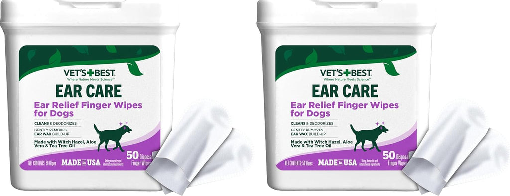 Vet's Best Ear Relief Finger Wipes | Ear Cleansing Finger Wipes for Dogs | Sooths & Deodorizes | 50 Disposable Wipes