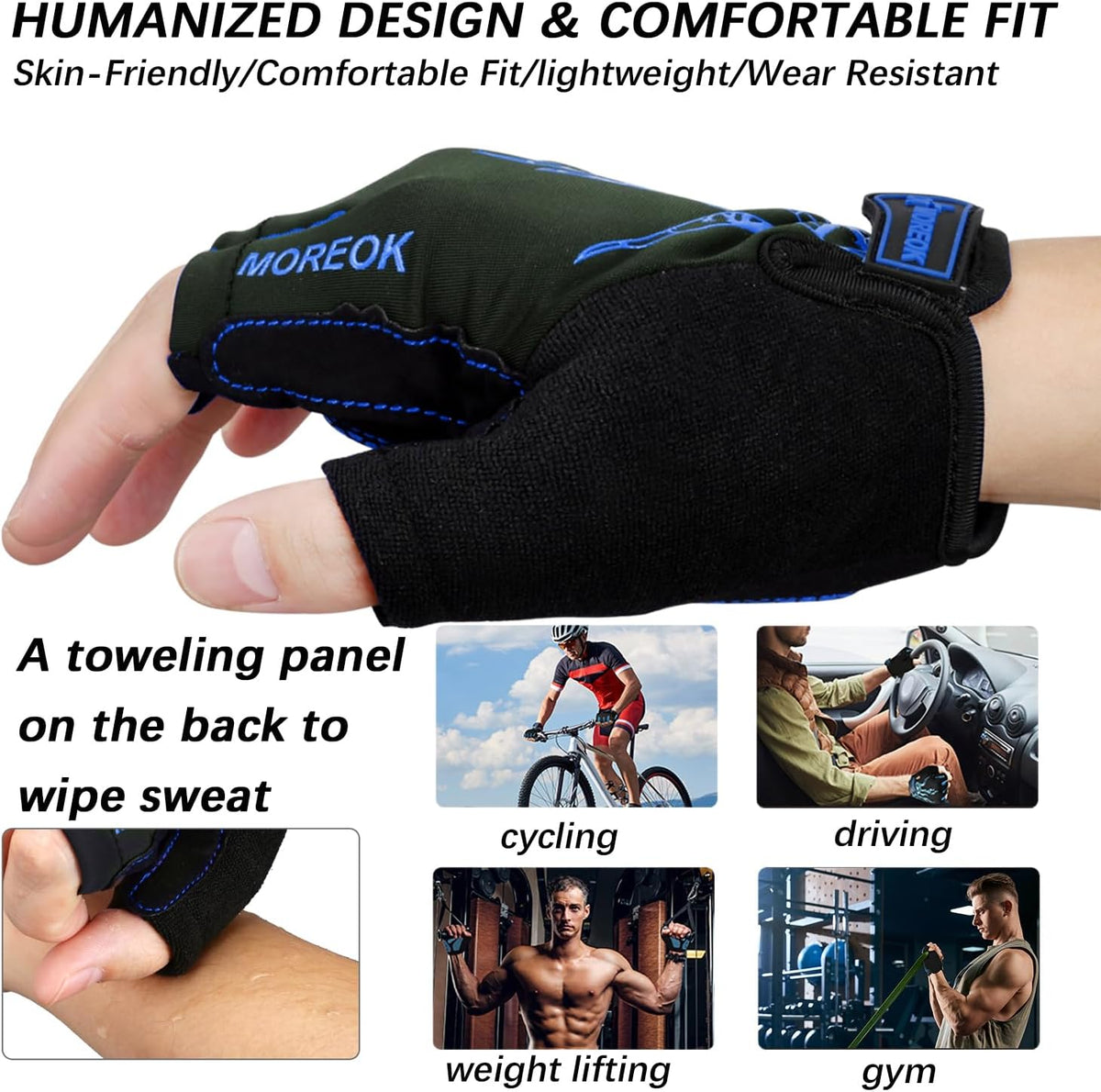 MOREOK Cycling Gloves Bike Bicycle Gloves, Half Finger 5MM Gel Anti-Slip