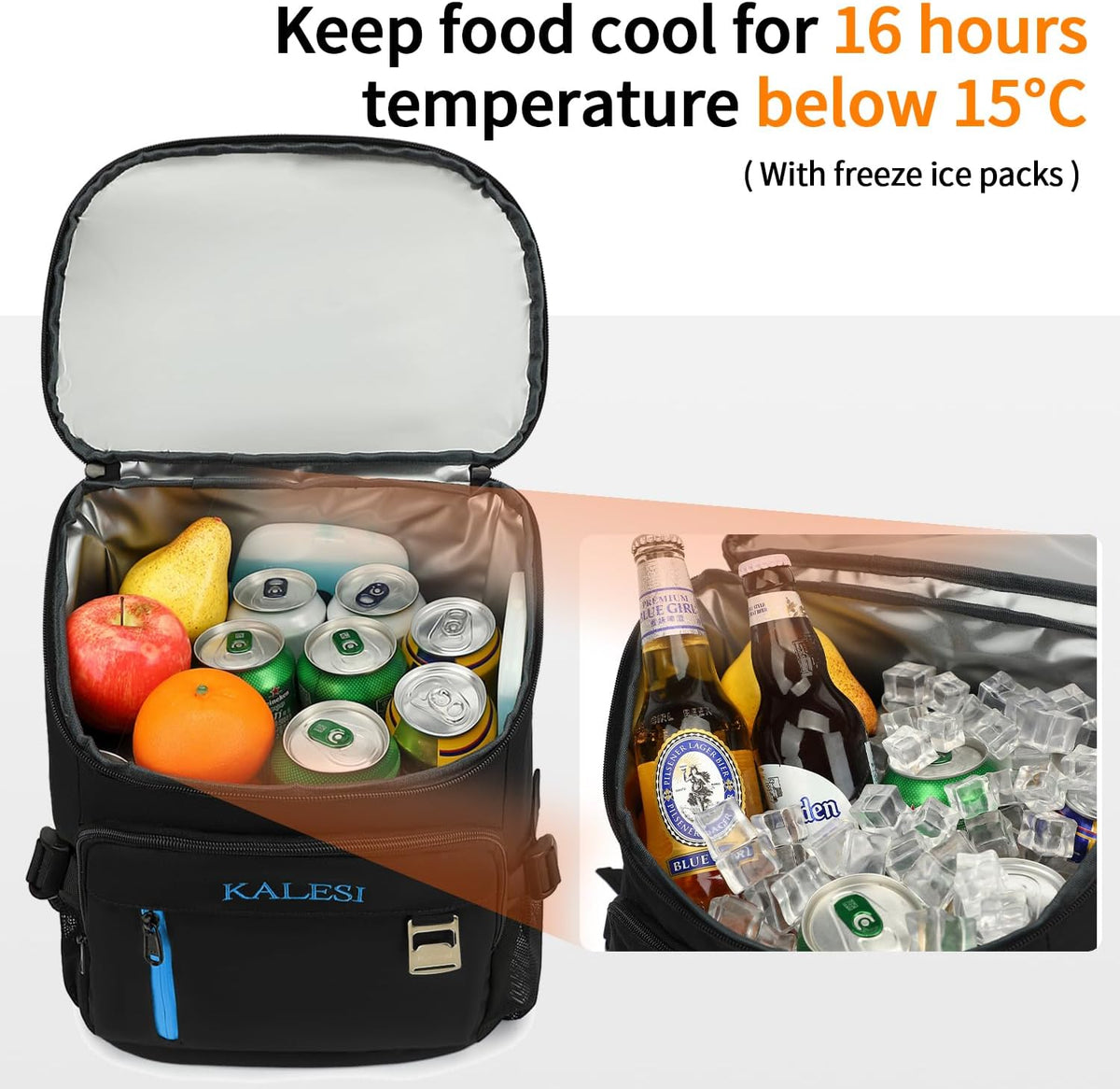 Kalesi Cooler Backpack 36 Cans Lightweight Insulated Backpack Cooler Leak-Proof Travel Camping Lunch Backpack Outdoor Cutlery Backpack for Men and Women