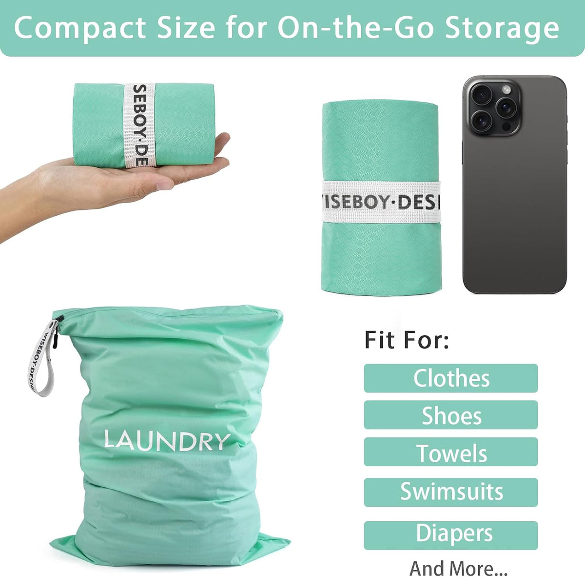WiseBoy 2-Pack Laundry Bags, Travel Dirty Clothes Bag Zippered with Handle