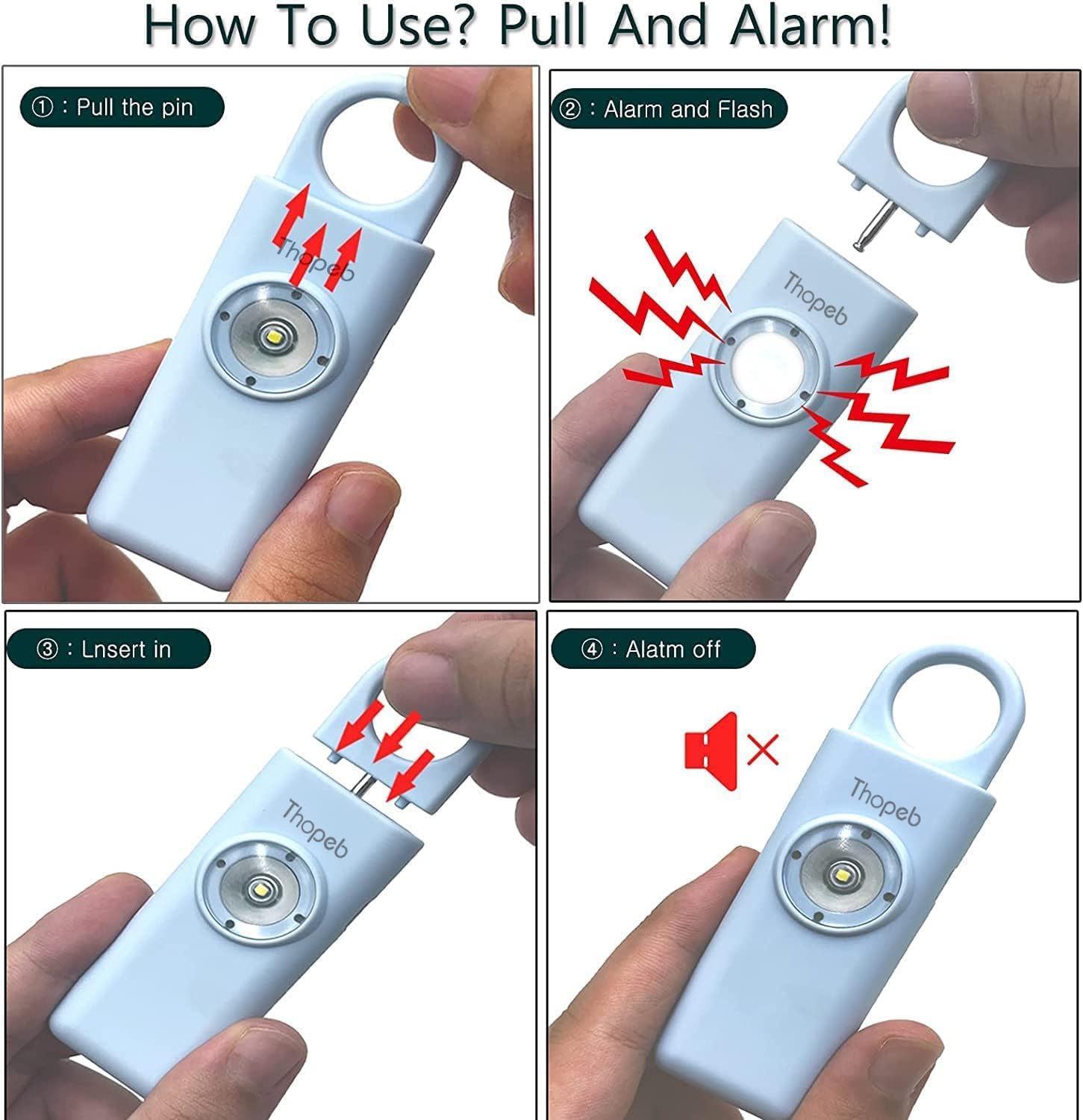 Thopeb Personal Safety Alarm for Women – Upgraded Rechargeable