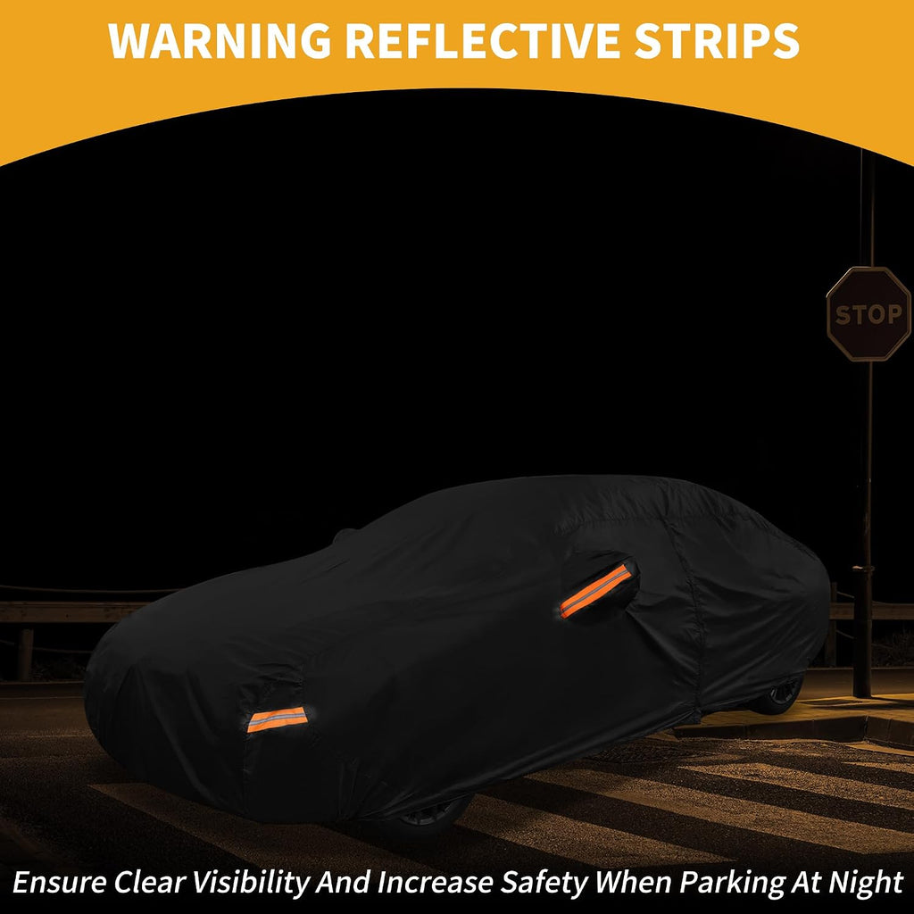 Universal Car Cover Waterproof All Weather 210D-PU, UV Sun Rain Protection, Fits for Sedan Length Up to 177", with Left Side Zipper, Black