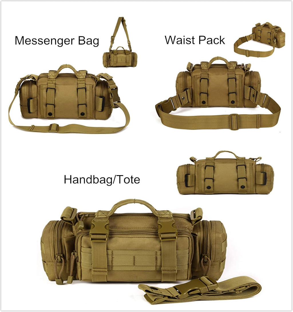 Utility 3P Military Tactical Duffle Waist Bags MOLLE Assault Shoulder Backpack Multifunction EDC Pouches Heavy Duty Fanny Packs (Brown)