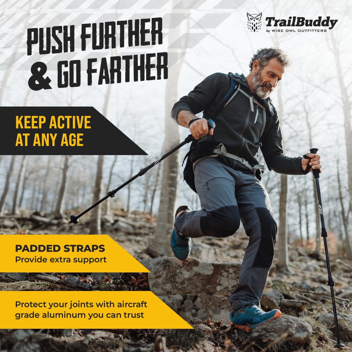 TrailBuddy Trekking Poles – Lightweight 7075 Aluminum Hiking Poles for Women, Men & Seniors – Collapsible Walking Sticks for Travel, Trails & Balance