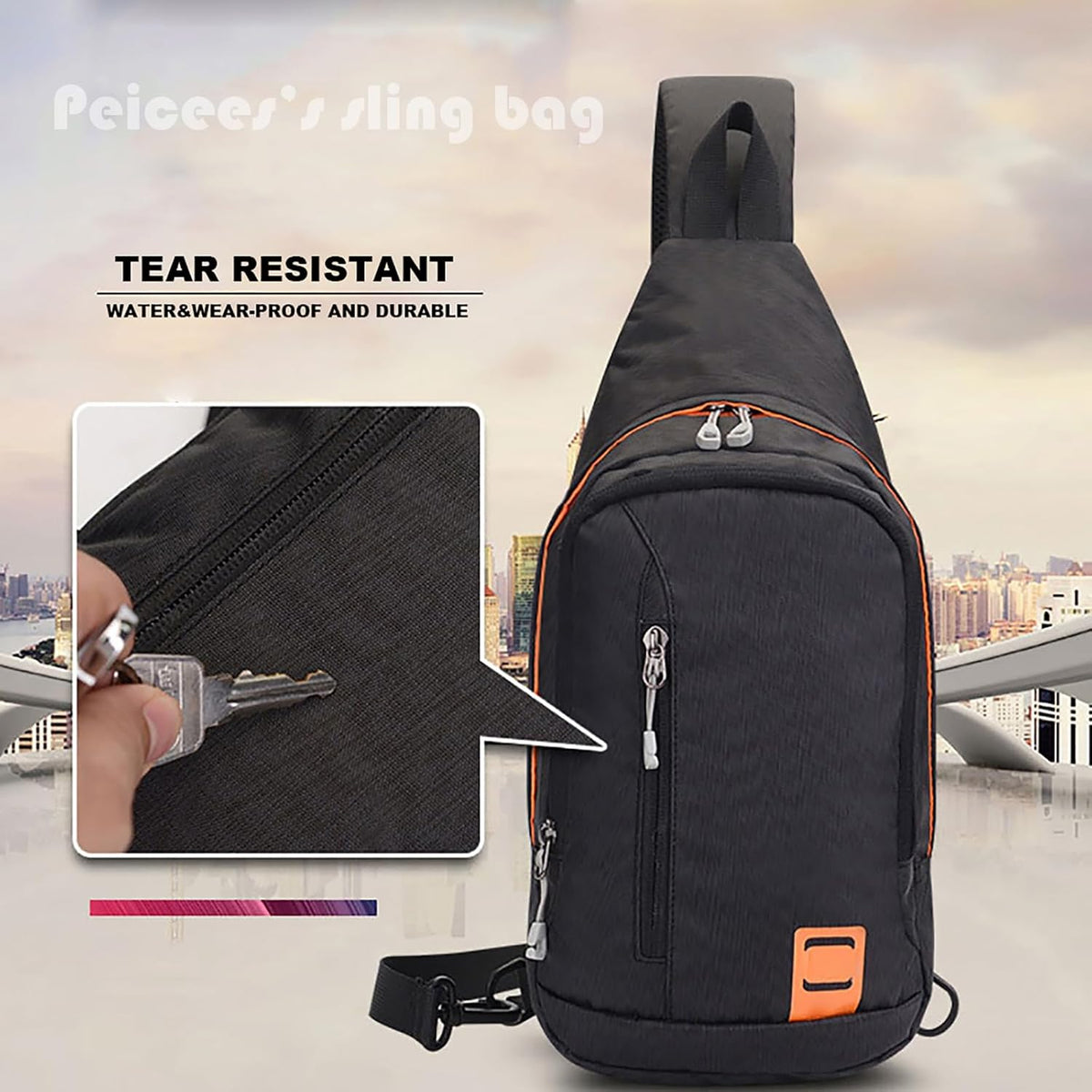 Peicees Small Sling Backpack Waterproof Unisex Shoulder Bag Chest Crossbody Daypack