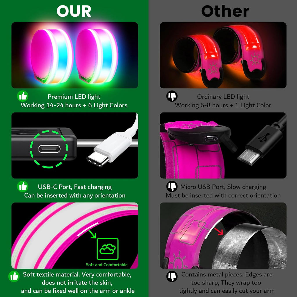 Fokia Kunbio Light Up LED Armband for Running Walking at Night,Reflective Arm Bands for Runners,Rechargeable Jogging Lights,High Visibility Night Running Safety Gear Adjustable Running Women Men Kids