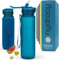 Hydracy Motivational Water Bottle with Time Marker and Straw Lid 32 oz