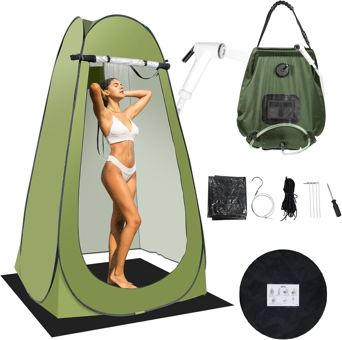 Portable Camping Shower Tent,Shower Tent Kit, Outdoor Pop Up Privacy Tent,Changing Tent with 5 Gallon Shower Bag-(Nozzle Upgraded)
