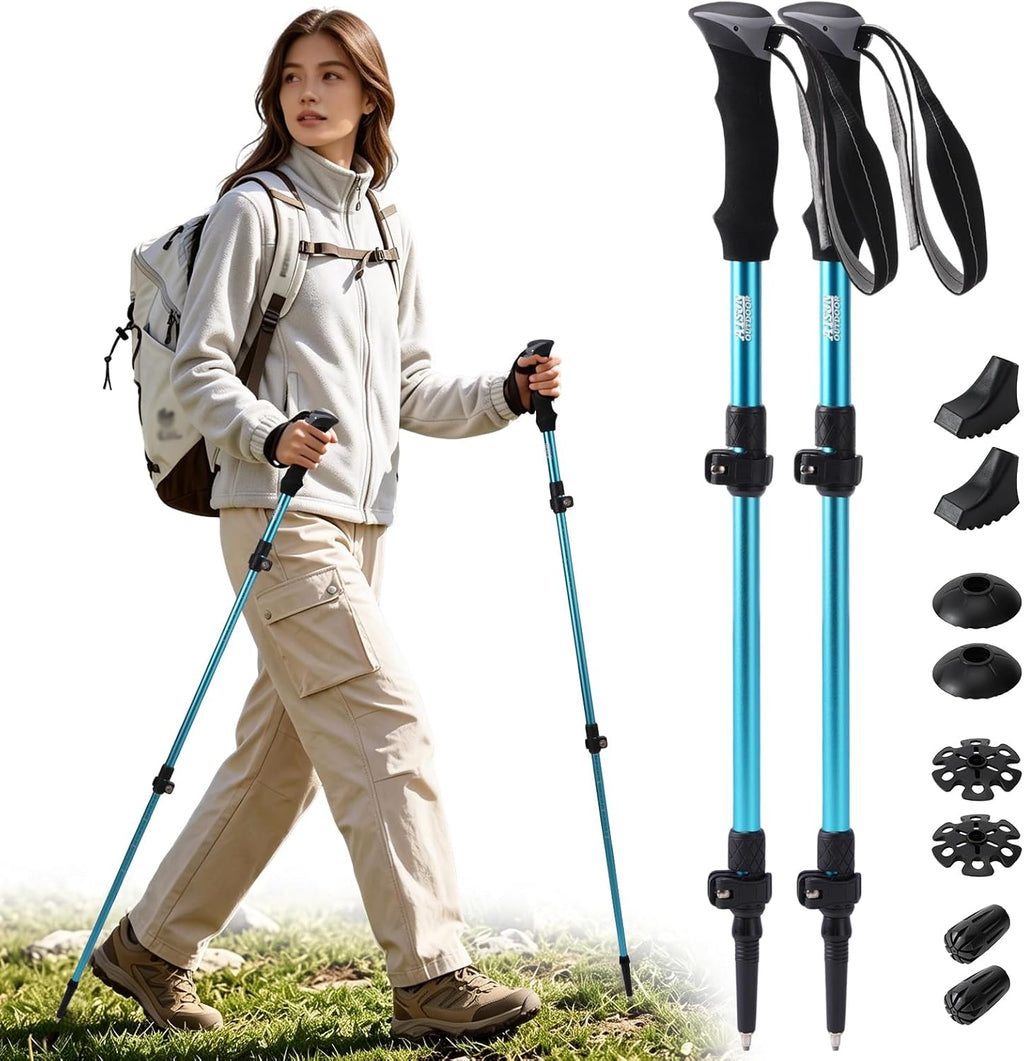 AISUNOURDOOR Lightweight Adjustable Trekking Poles, Aluminum Collapsible Travel Hiking or Walking Sticks for Women Children, with One Disposable Raincoat