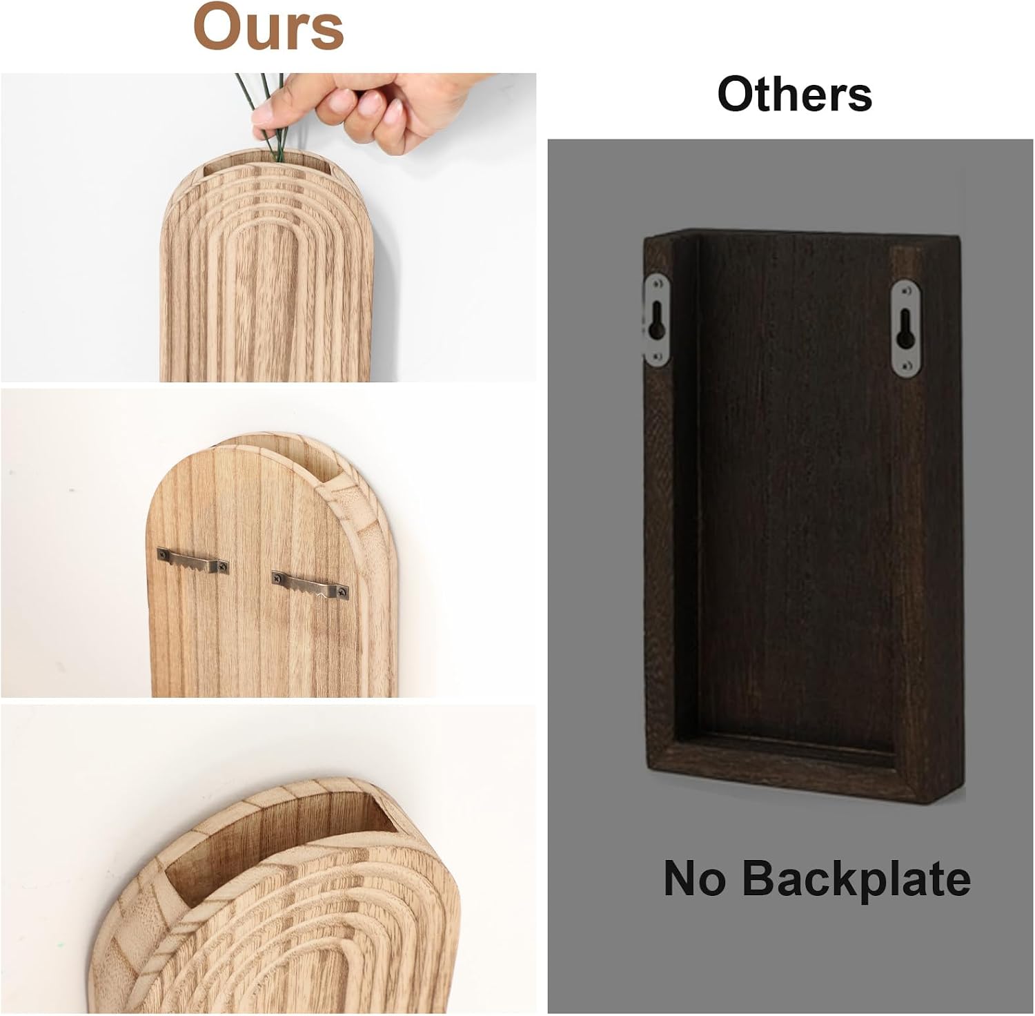 Handmade Wooden Wall Vases Set of 2 for Plants