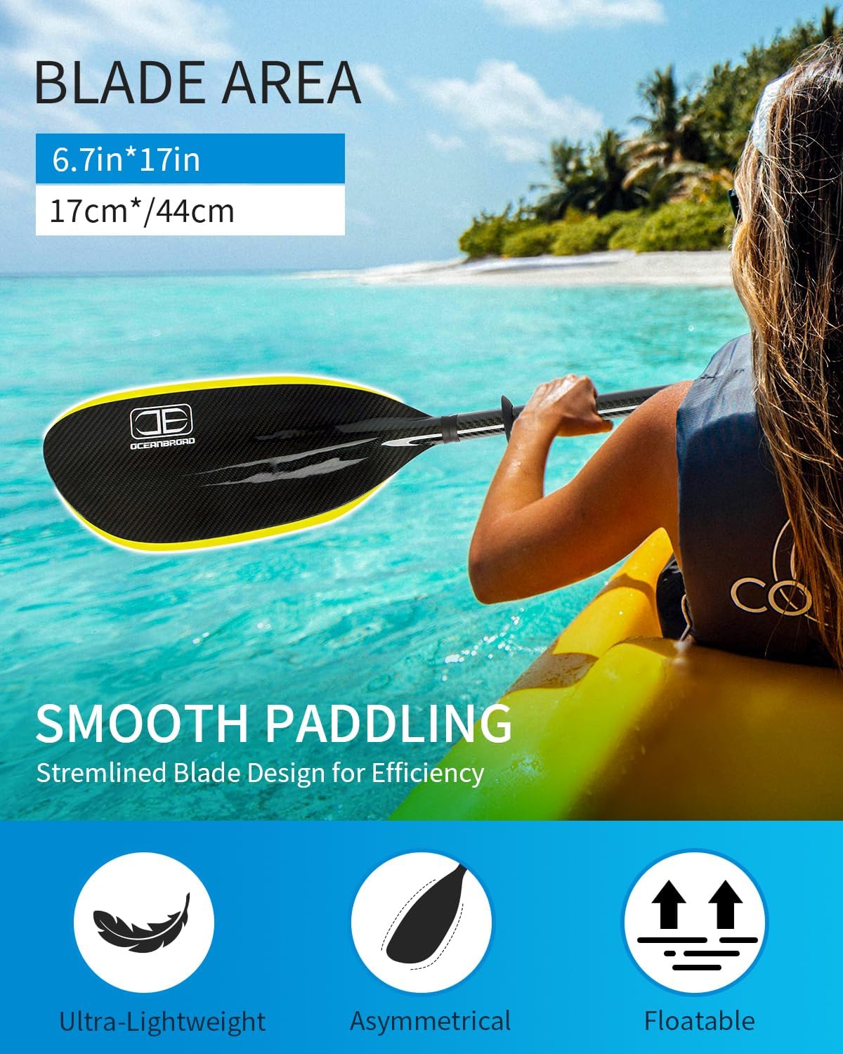 OCEANBROAD Full Carbon Fiber Adjustable Kayak Paddle, 2-Piece