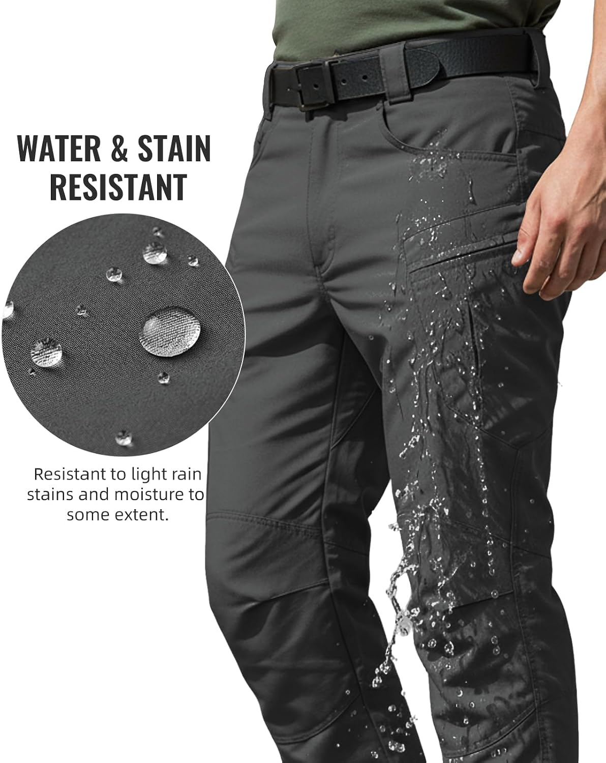 Men's Stretch Tactical Pants Waterproof Ripstop Fabric Cargo Pants Lightweight Casual Hiking Outdoor Work Pants (No Belt)