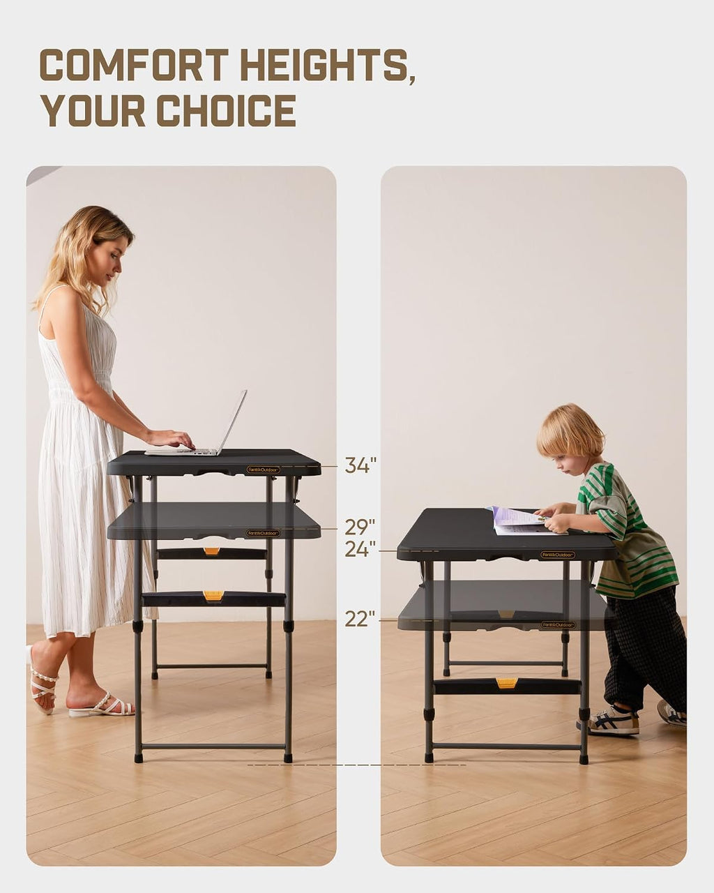 FanttikOutdoor Folding Table 4 Foot Quick Adjust Portable Plastic 4 Heights