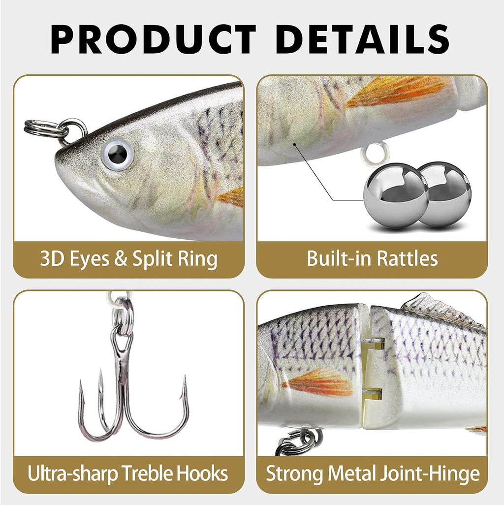 GOTOUR Jointed Swimbaits, Easy Catch Fishing Lures for Bass Trout Crappie