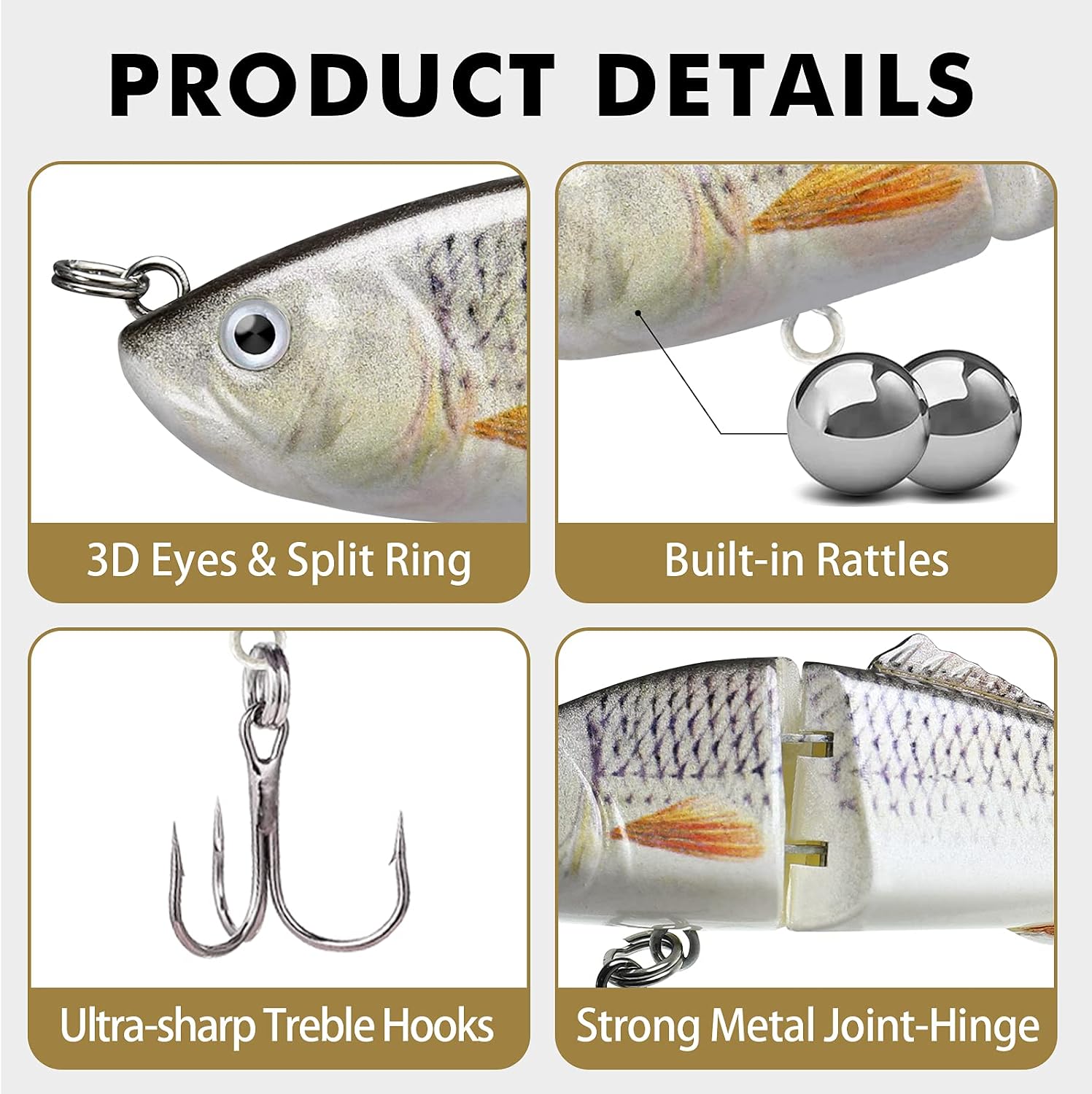 GOTOUR Jointed Swimbaits, Easy Catch Fishing Lures for Bass Trout Crappie