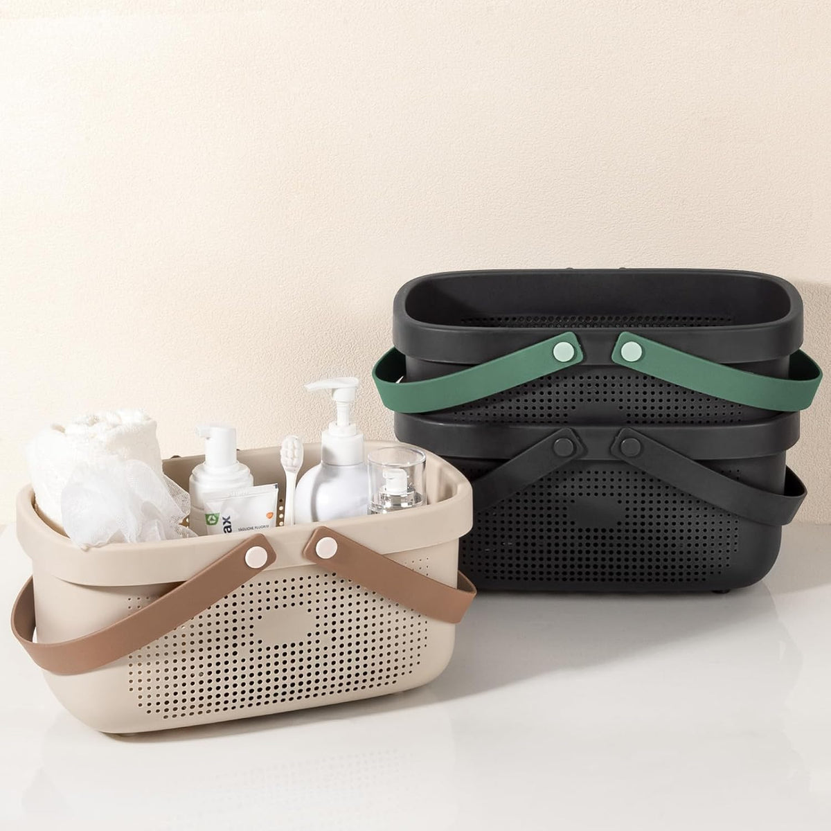 Portable Shower Caddy Basket with Handle Plastic Storage Basket Black Green