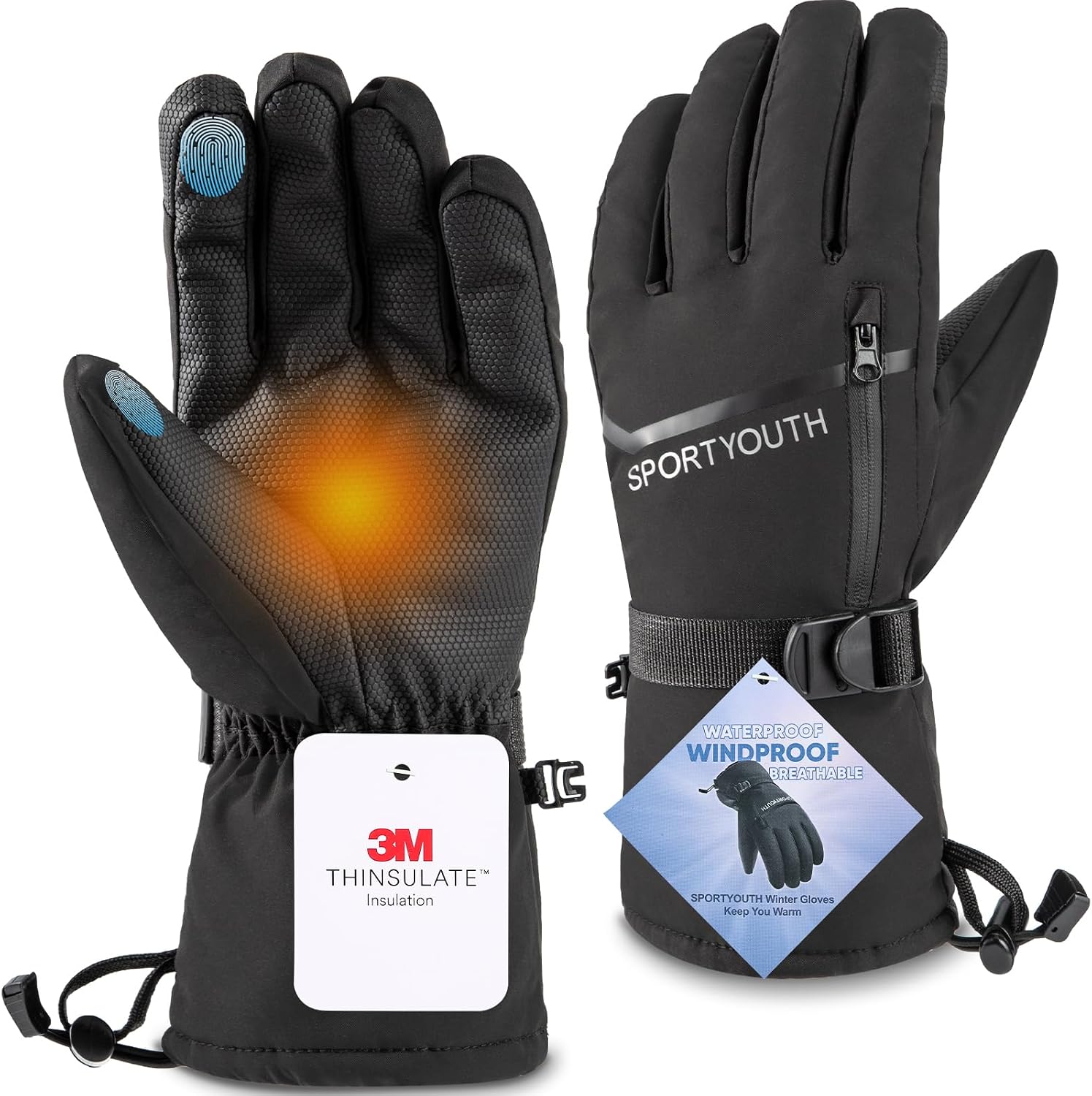 SPORTYOUTH Winter Gloves for Men Women, 3M Thinsulate Thermal Insulation