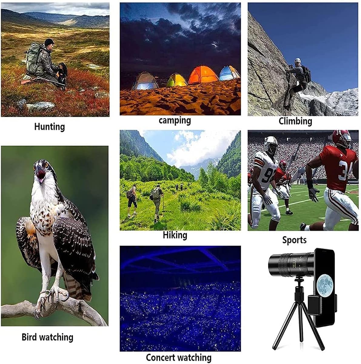 AISHFP 4K 10-300 X 40 MM Telescope, Super Zoom High Power Scope Night Vision Waterproof Military Monoculars Telescope for Camping Travelling,No Tripod