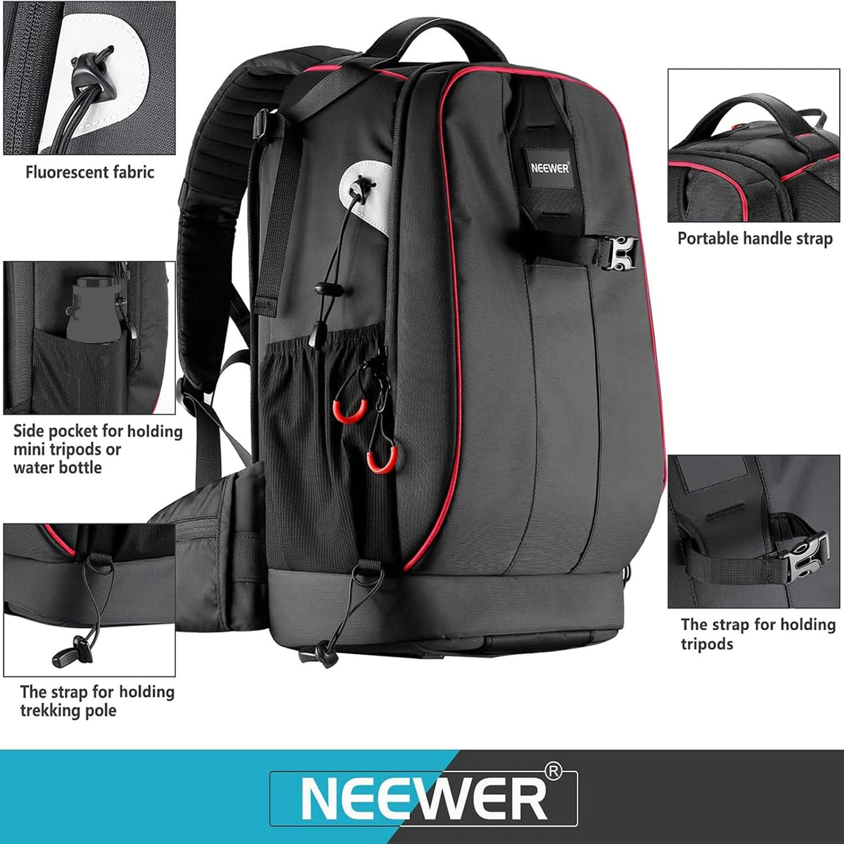 Neewer Pro Camera Case Waterproof Shockproof Adjustable Padded Camera Backpack Bag with Anti-theft Combination Lock for DSLR,DJI Phantom 1 2 3 Professional Drone Tripods Flash Lens and Other Accessory