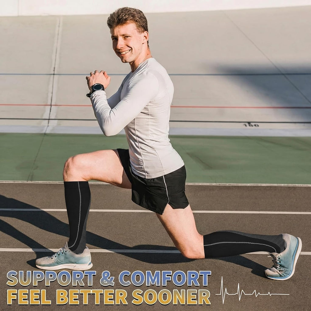 Sooverki Copper Compression Socks for Men & Women 8 Pack 15-20mmHg - Knee High Stockings Best Support for Running Athletic