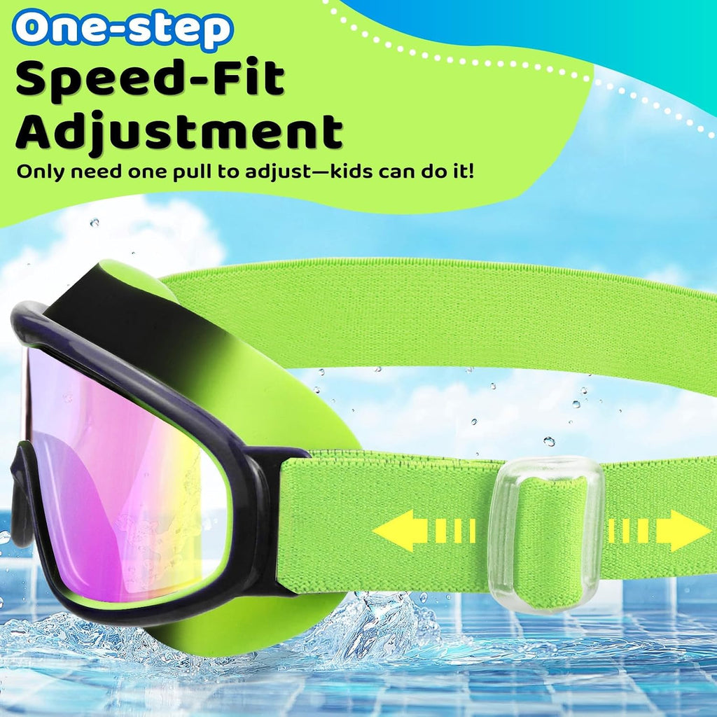 2 Pack Kids Swim Goggles for 3-14, Fabric Strap Wide View Anti Fog& UV