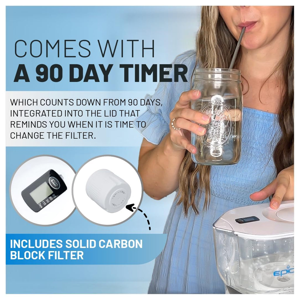 Epic Water Filters Pure Filter Pitchers for Drinking Water, 10 Cup 150 Gallon Filter, Tritan BPA Free, Removes Fluoride, Chlorine, Lead, Forever Chemicals (White & Bamboo)