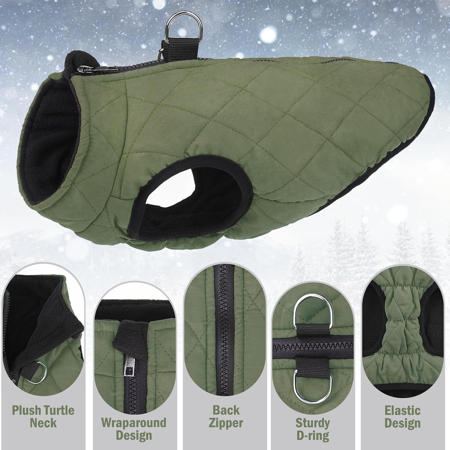 SCENEREAL Winter Dog Vest Coat with Harness Built in