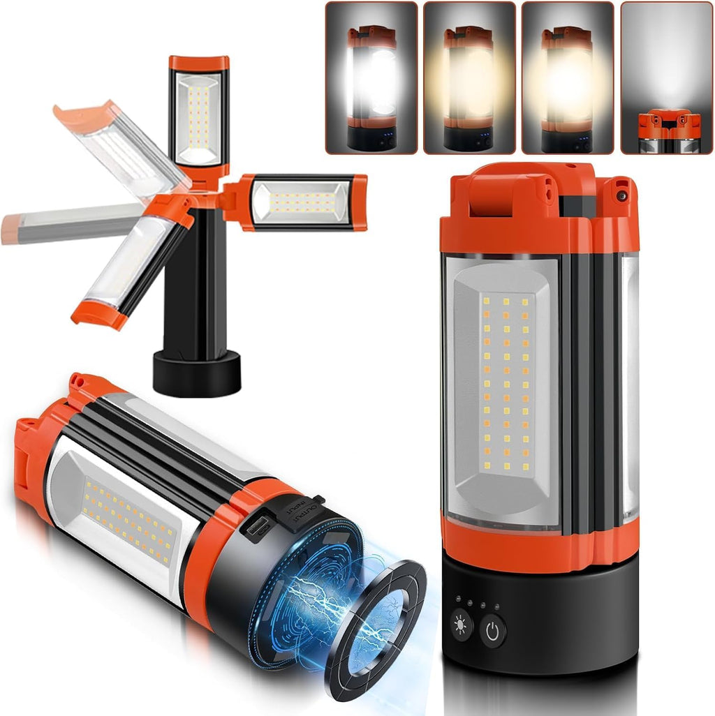 Rechargeable Camping Light with Stand, Magnetic 3 Colors Camping Lantern Work Light