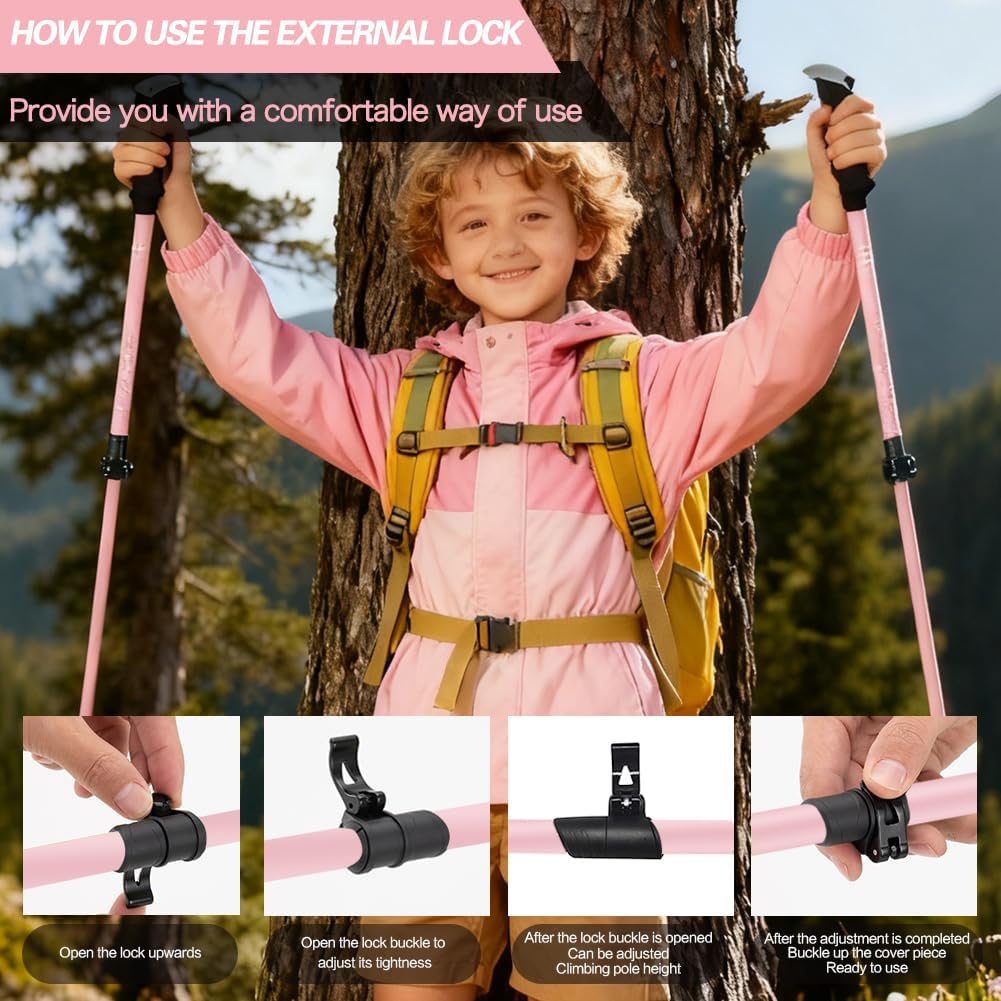 Hiking Trekking Poles for Kids, 2 Pack Anti Shock, Adjustable, Collapsible Hiking Poles for Trekking or Walking, Lightweight Aluminum Sticks
