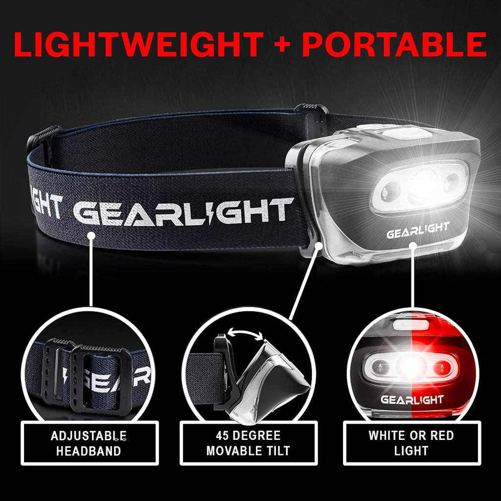 LED Headlamp 2-pack Battery Powered (AAA) (Batteries Not Included) | Head Lamp for Running Hunting Camping Fishing Hiking with Red Light and Adjustable Headband - Bright Forehead Headlamp 7 Modes