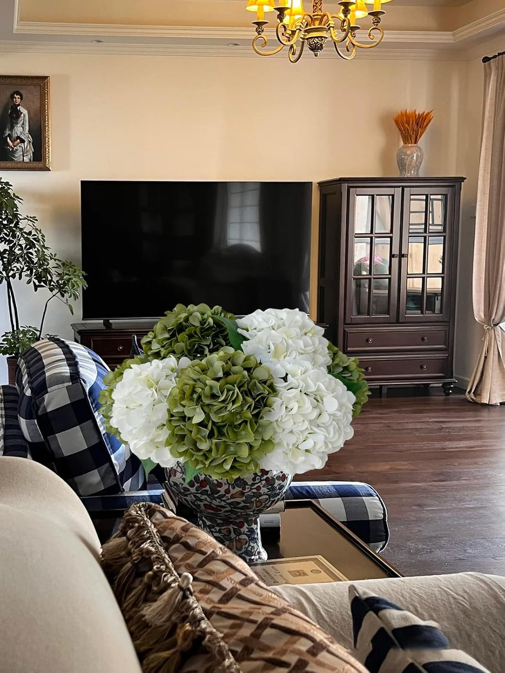ZYTUYO 5 Pcs Silk Green Hydrangea Artificial Flowers - 20'' Faux Hydrangeas for Spring Indoor/Outdoor Home Decor & Wedding Arrangement