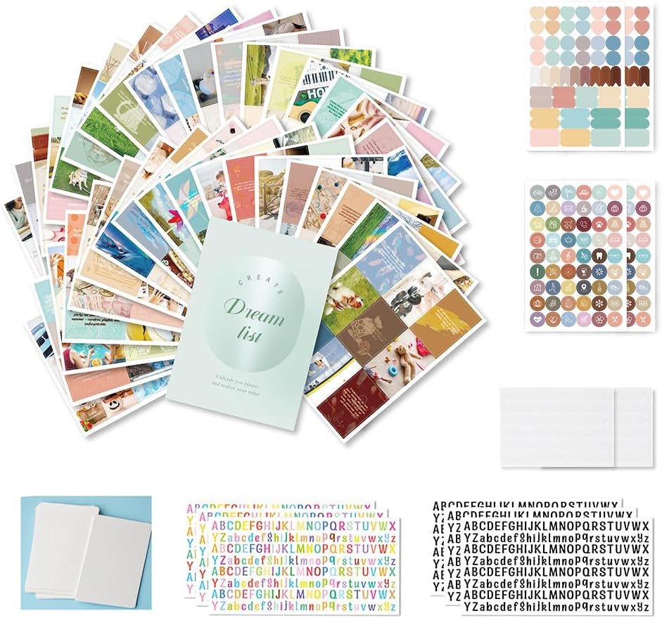 Soft Green Boho All-in-One Vision Board Kit, 540 Pre-Cut Cards, 30 Sheets