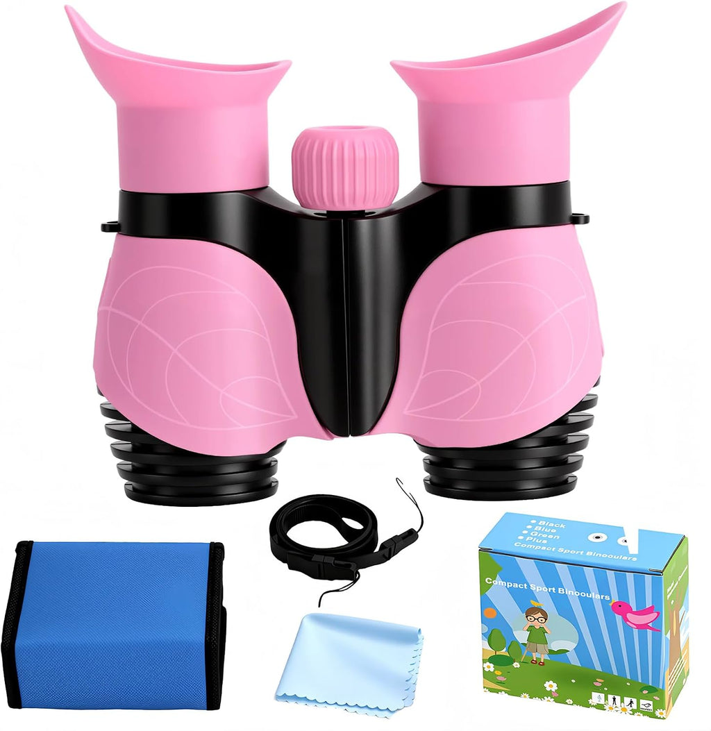 Kids Binoculars 8x21 for Girls/Boy, Shockproof Compact Binoculars with Soft Eye Protection, High Resolution Optics, Lightweight Toy for Bird Watching, Camping, Hiking, Ideal Gift for Ages 3-12 (Pink)
